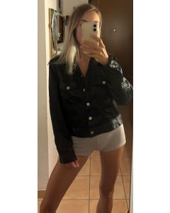 Giacca corta in tessuto nero lucido vintage RIFLE tg L