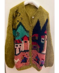 Cardigan vintage lavorato a mano con vivace fantasia
