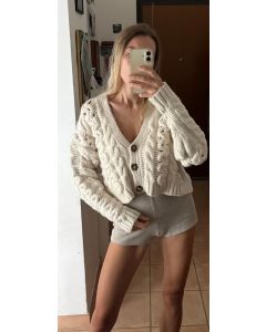 Cardigan corto in maglia grossa con trecce color panna Zara tg M 